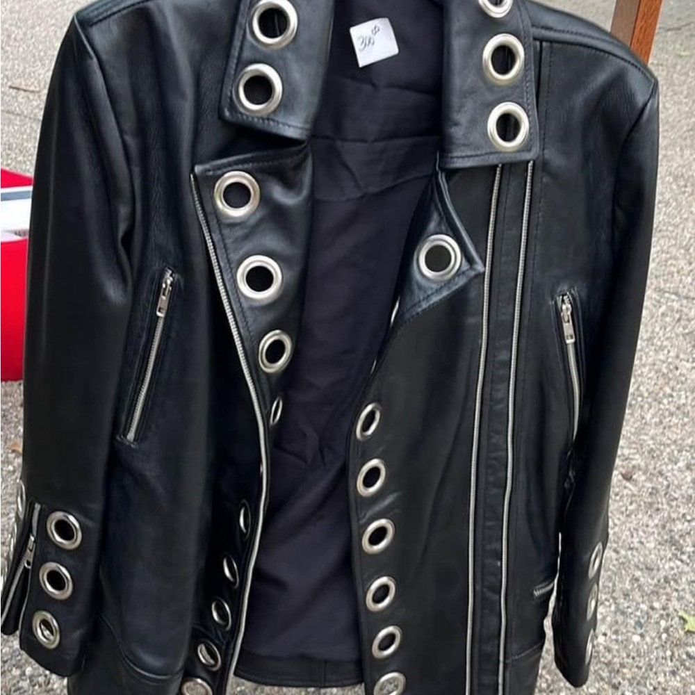Black Leather Jacket with Silver Grommets